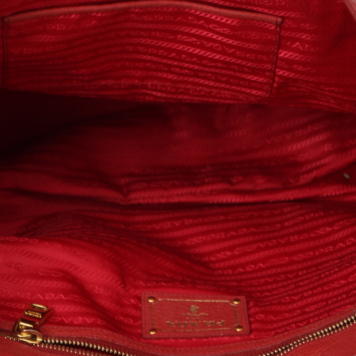 Vitello Daino Red Rosso Pebbled Leather Large Open Tote