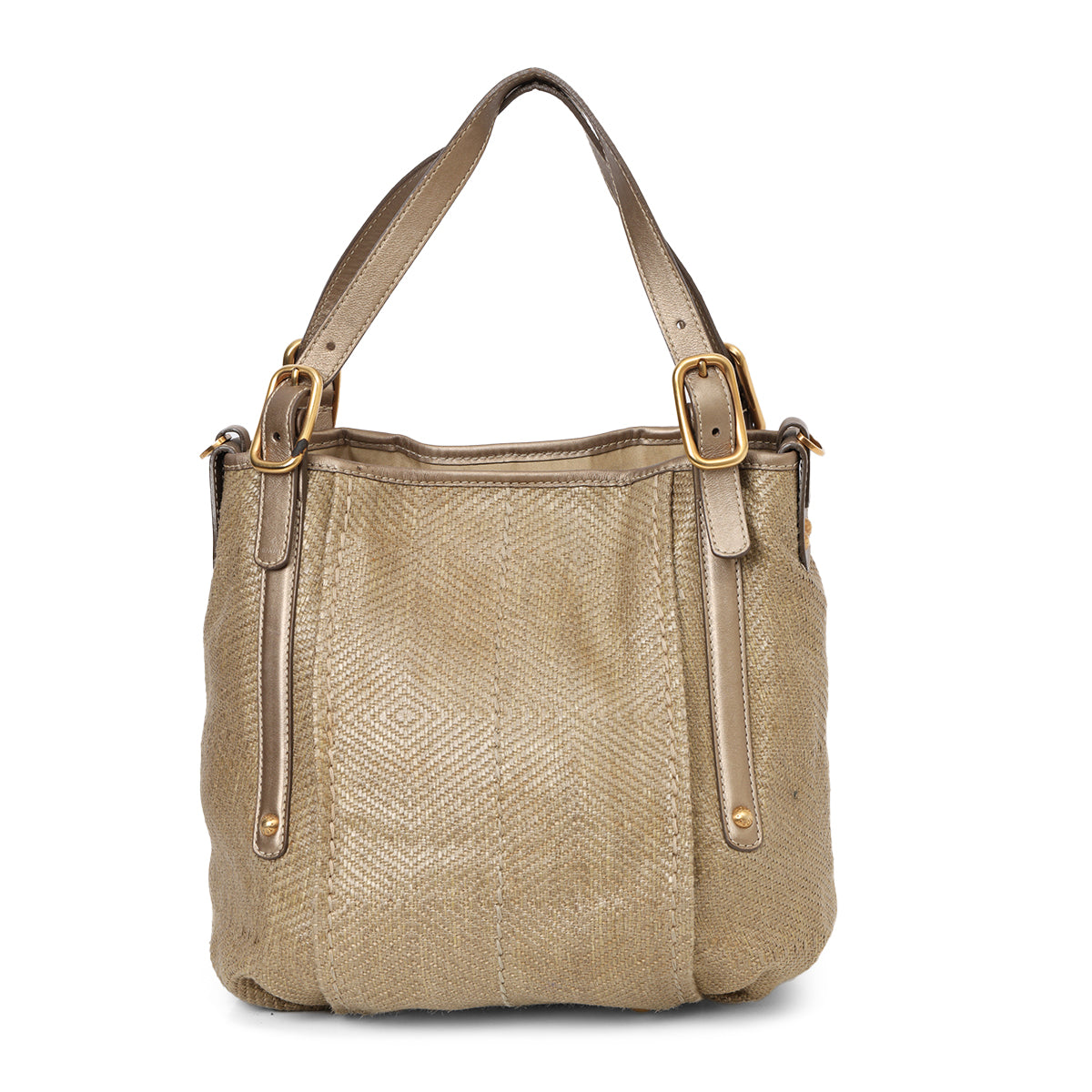 Metallic Grey And Beige Raffia Bucket Bag One Size