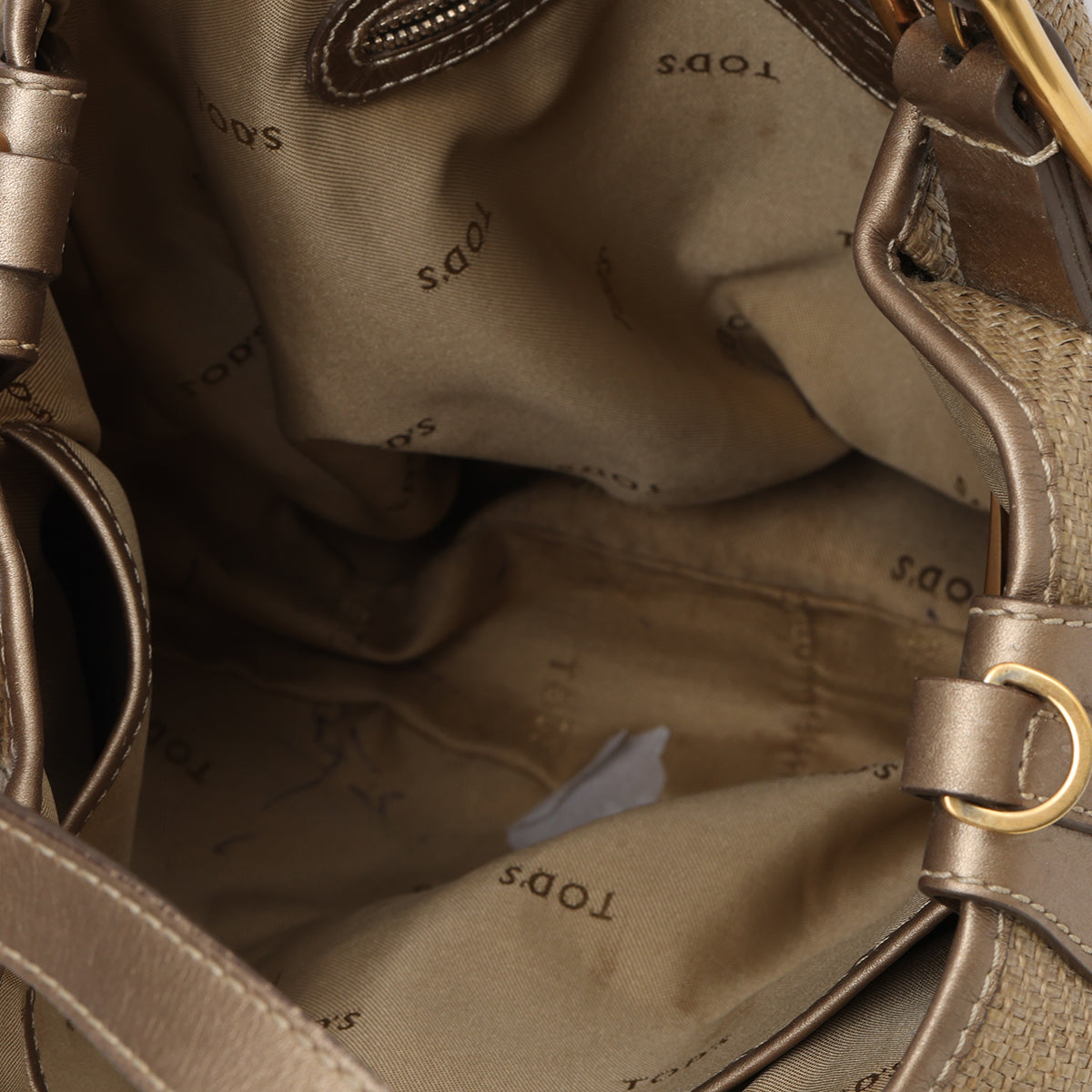 Metallic Grey And Beige Raffia Bucket Bag One Size