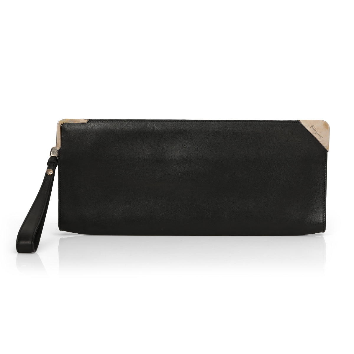 Black leather Wristlet Clutch One Size