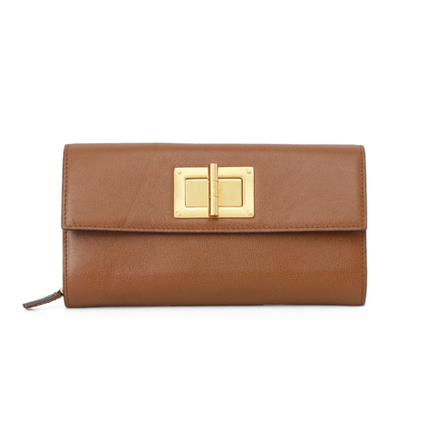 Brown Leather Turnlock Natalia Continental Wallet