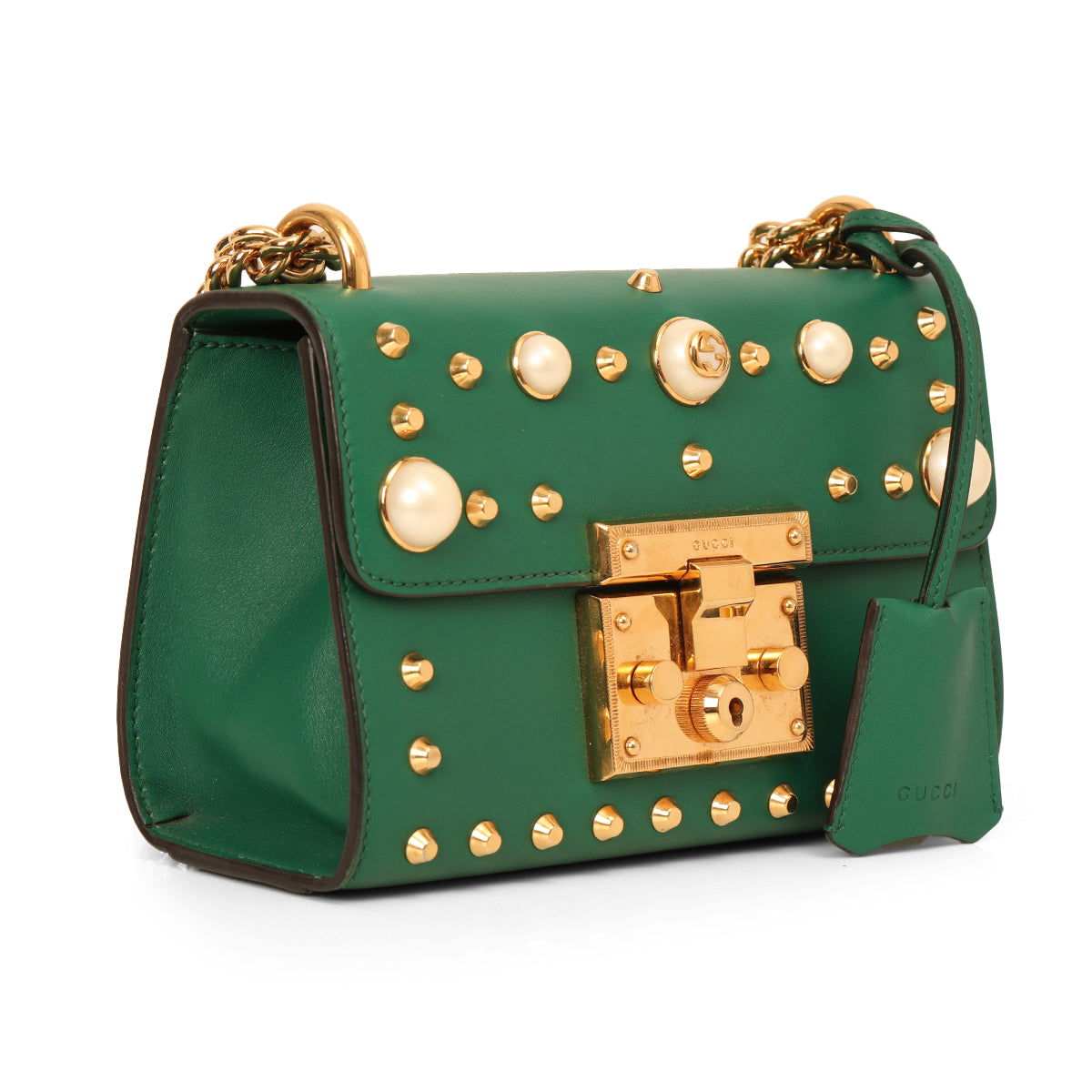 Green Leather Small Padlock Shoulder Bag