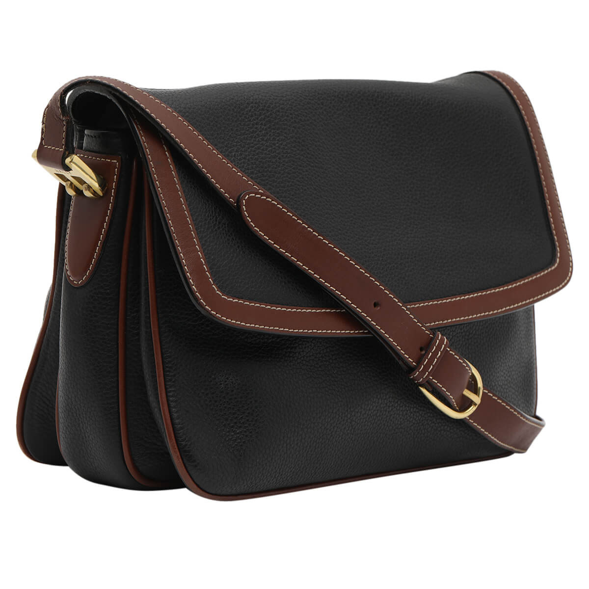 Black Leather Flap Shoulder Messenger Bag