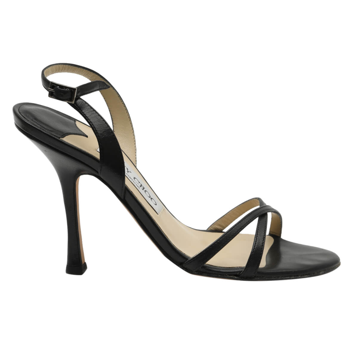 Black Jasmin Strappy Satin Sandals Formal Shoes/Size 35.5