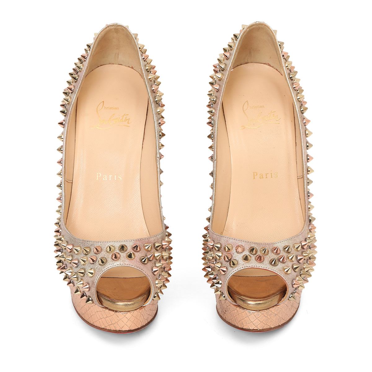 Metallic Gold Peep Toe Spike Platform Pumps 37.5