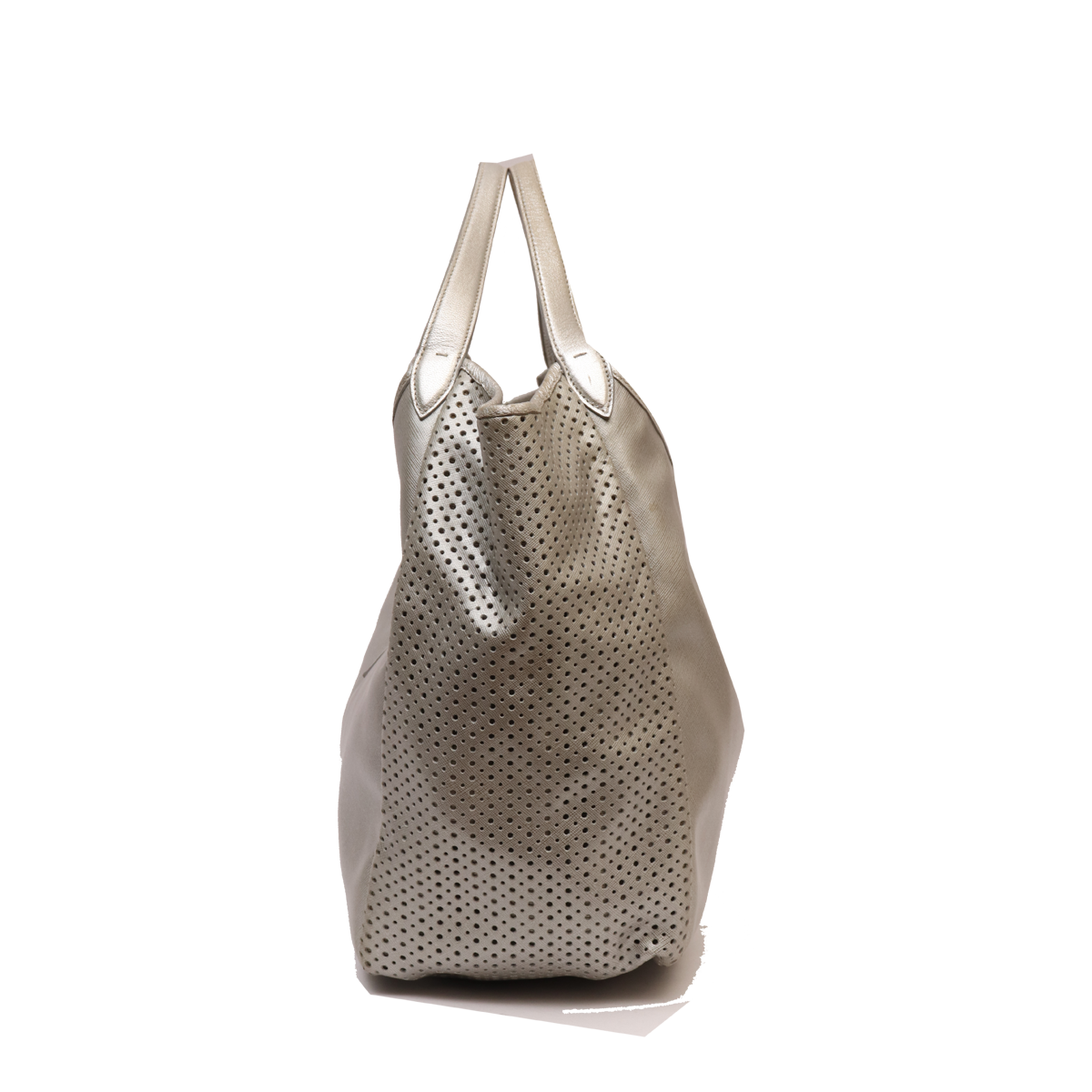 SILVER LEATHER PERFORATED HOBO BAG