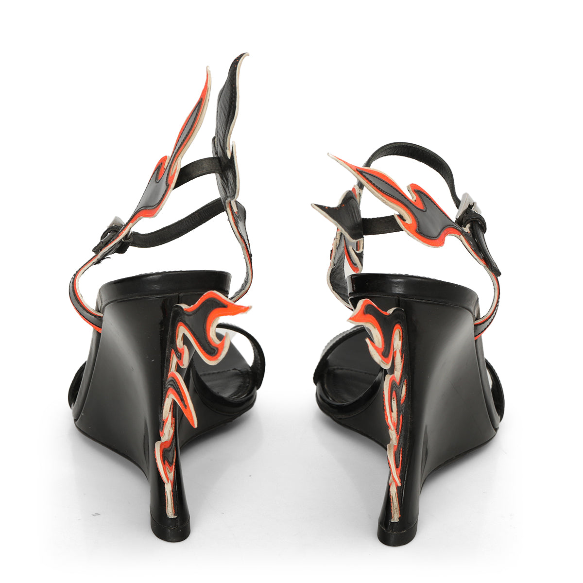 Black Patent Leather Flame Ankle strap Sandals Size: 38