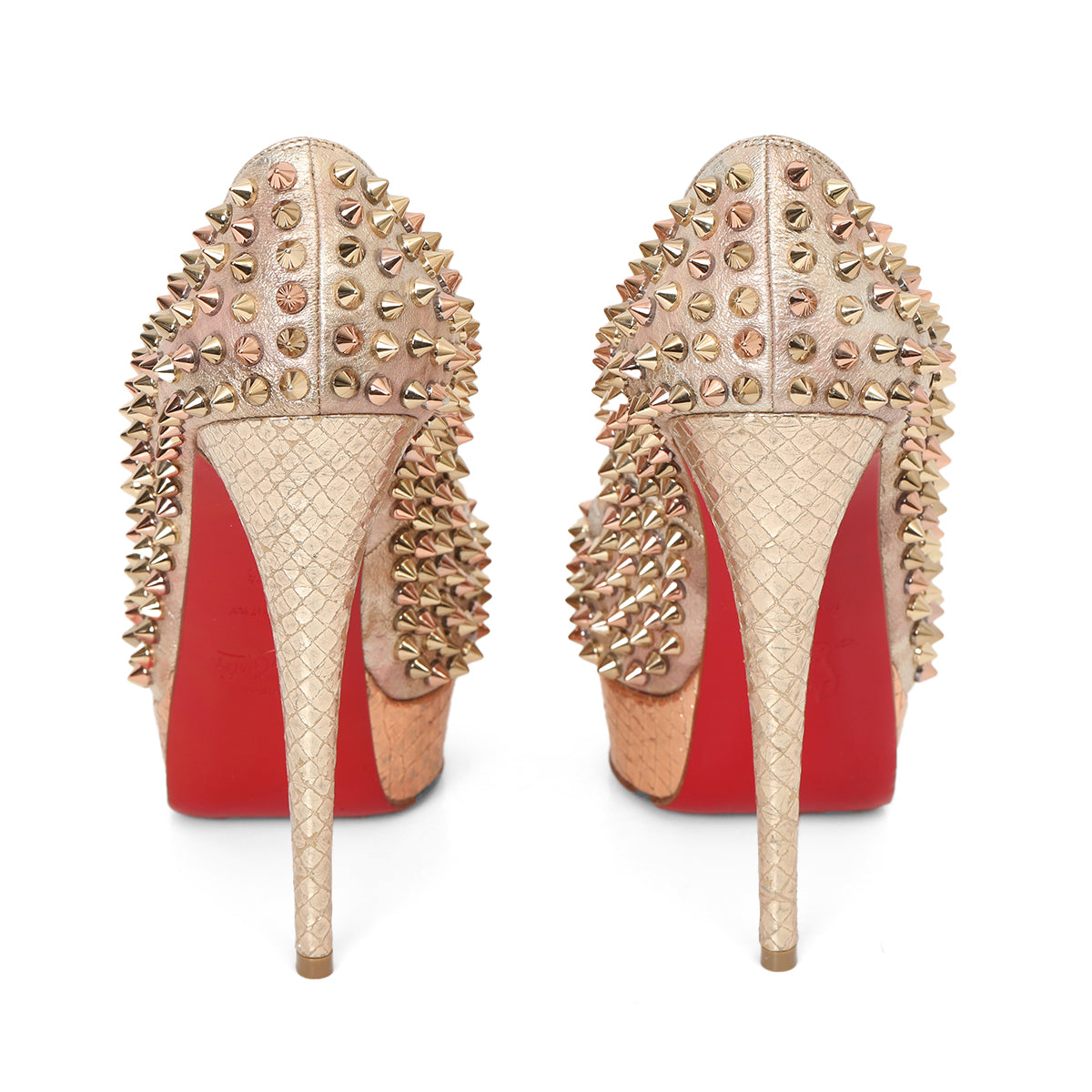 Metallic Gold Peep Toe Spike Platform Pumps 37.5