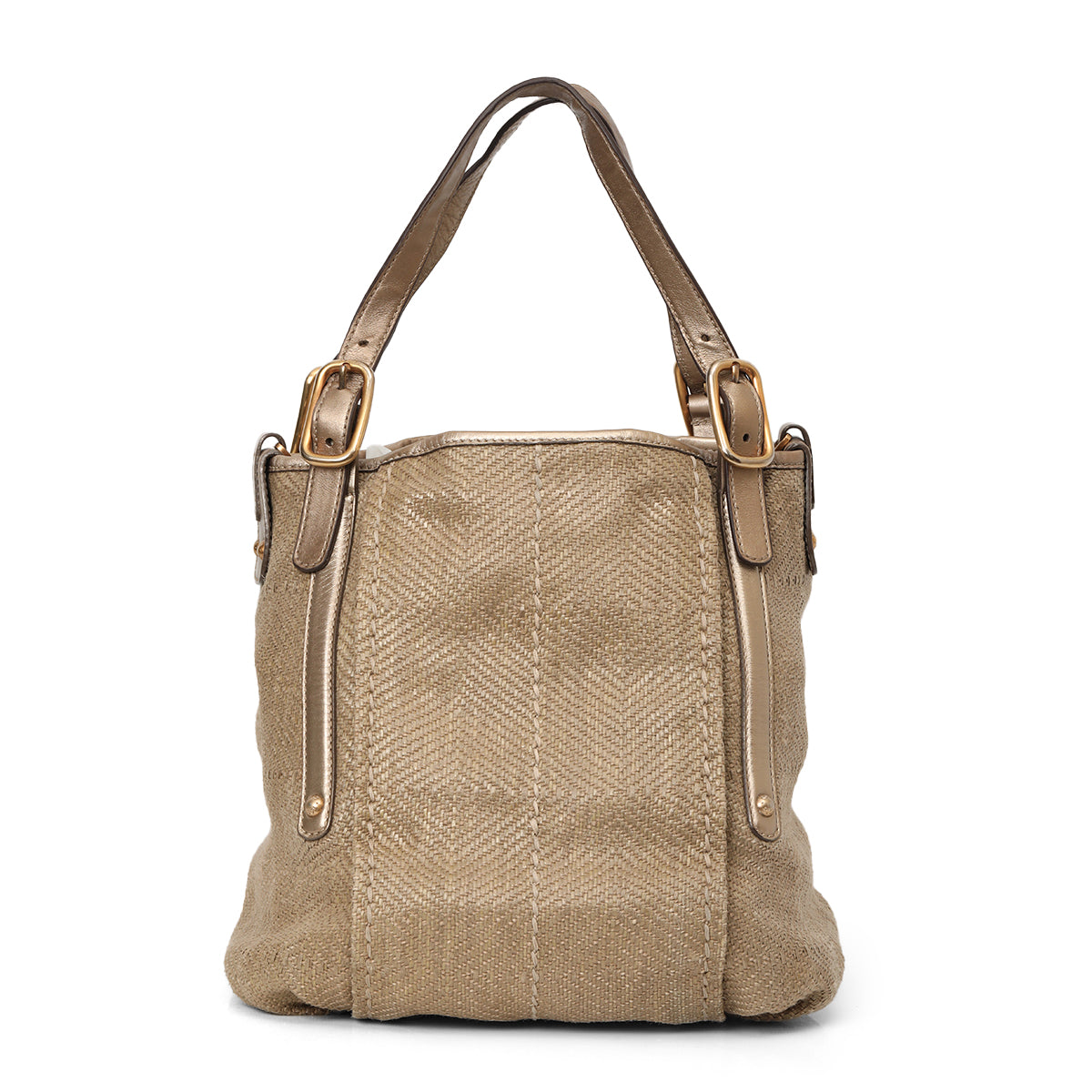 Brown Woven Fabric and Leather Shoulder Bag One Size