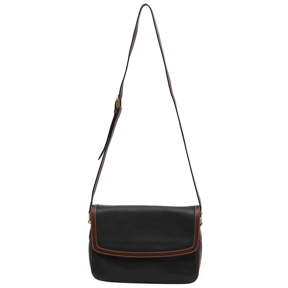 Black Leather Flap Shoulder Messenger Bag