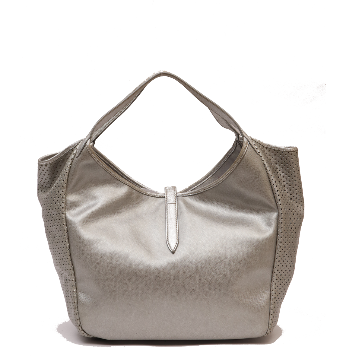 SILVER LEATHER PERFORATED HOBO BAG