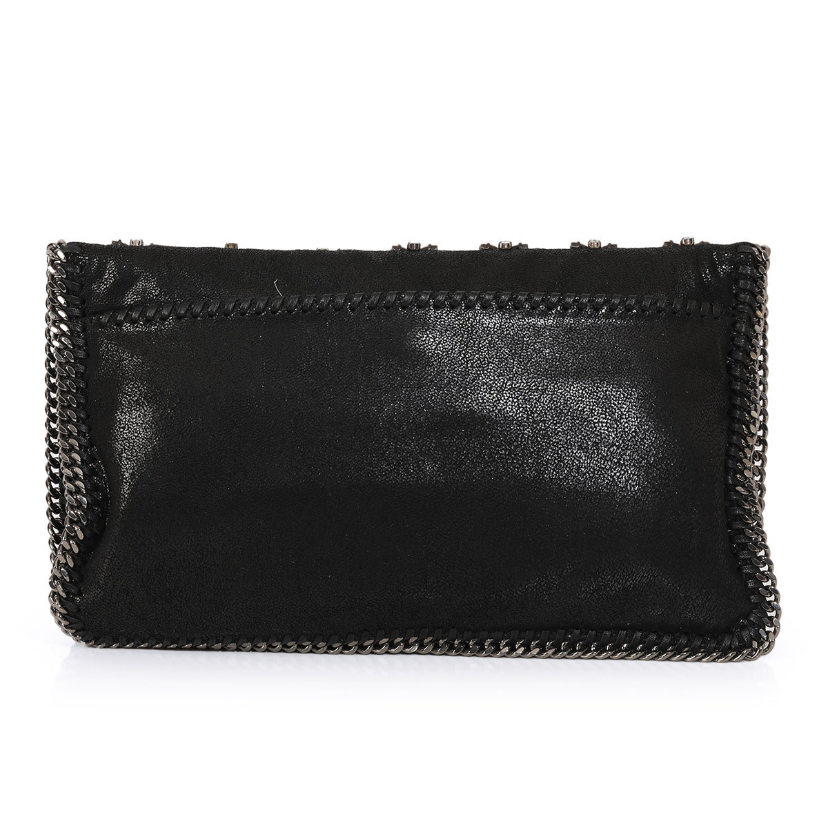 Black Faux Leather Crystal Embellished Jewelled Foldover Clutch