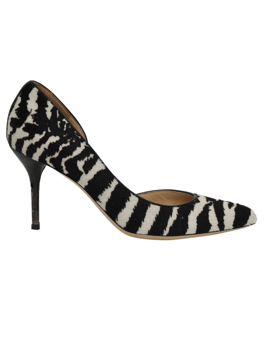 Zebra Black/White Pony Hair Pointed Pumps/Size-38EUR