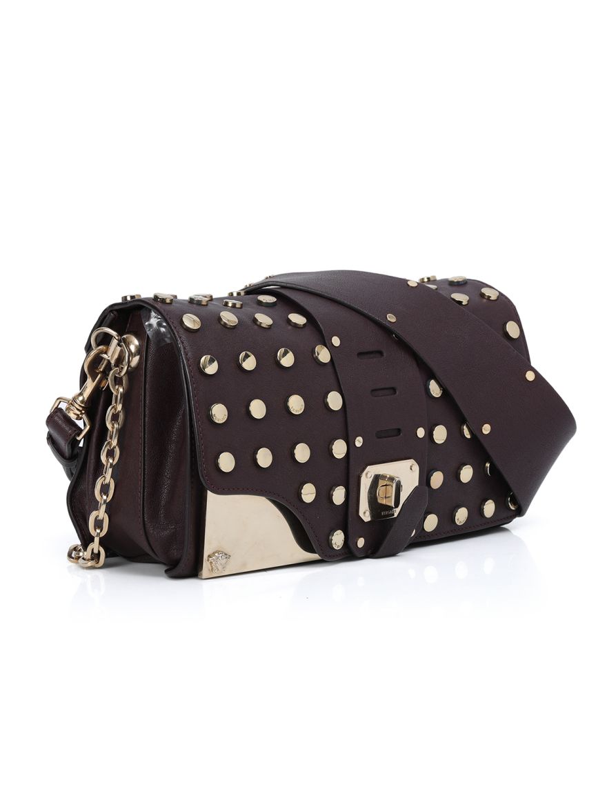 Wine Gold Studded Crossbody Bag One Size