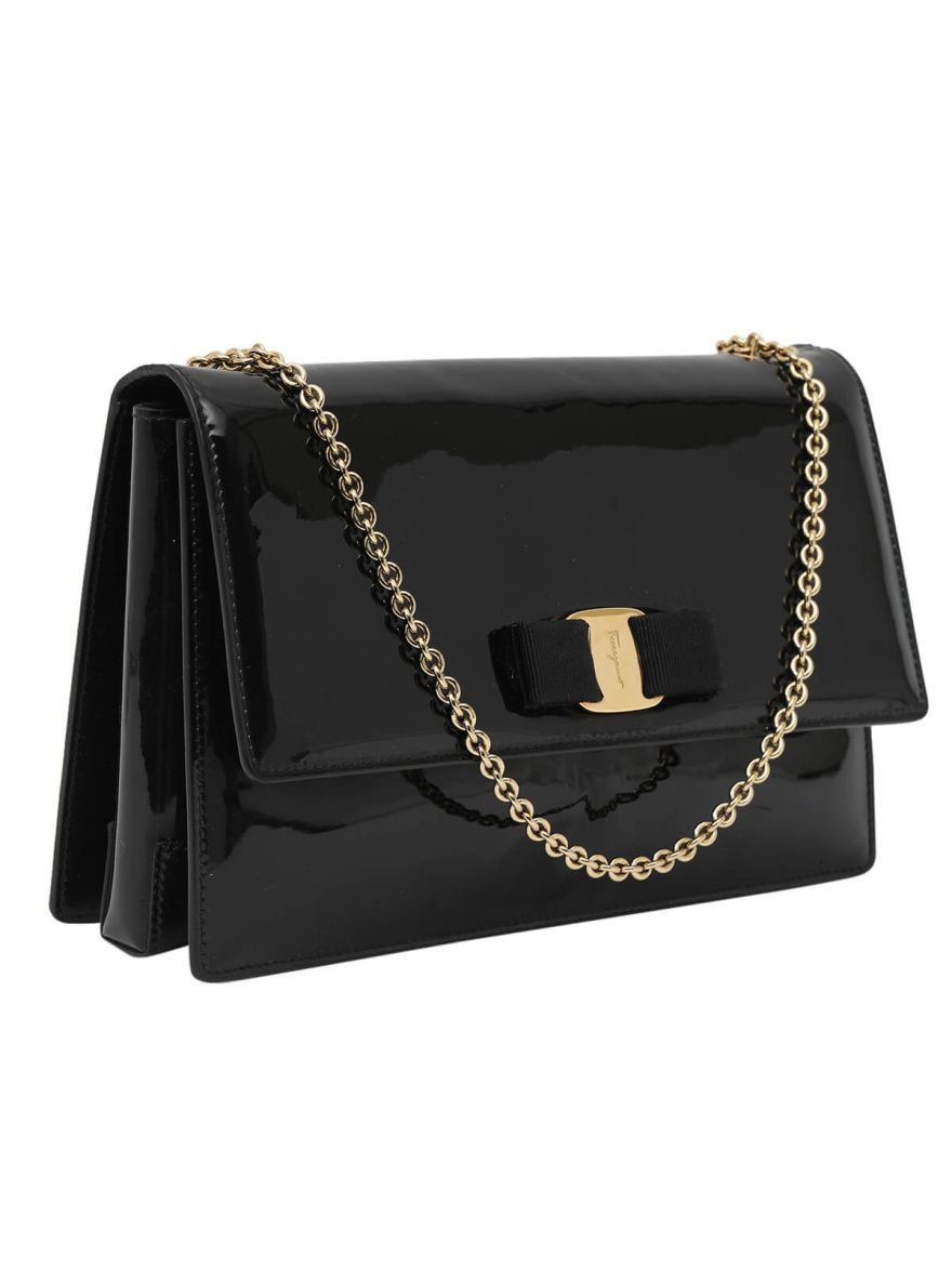 Black Patent Leather Flap Sling Bag