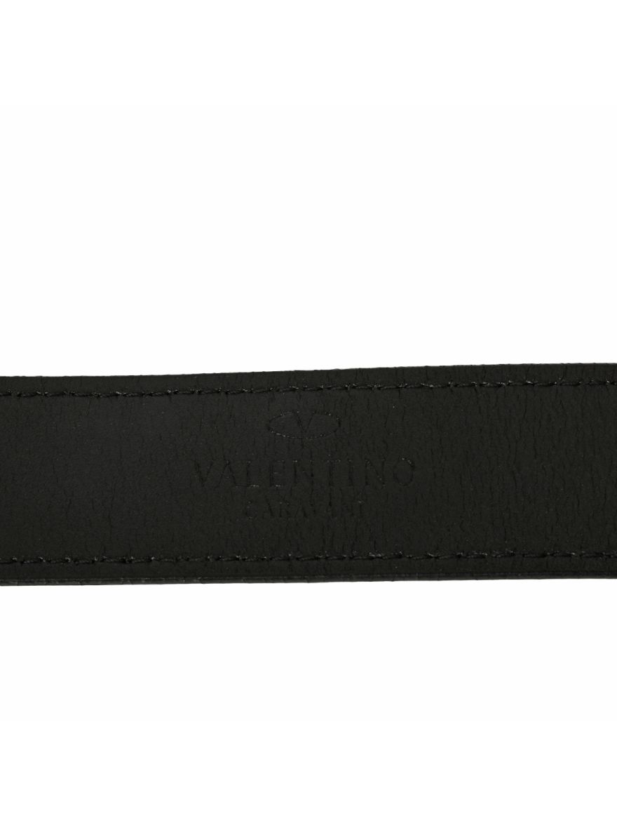 Black Leather And Suede Crystal V Logo Belt Size: 38