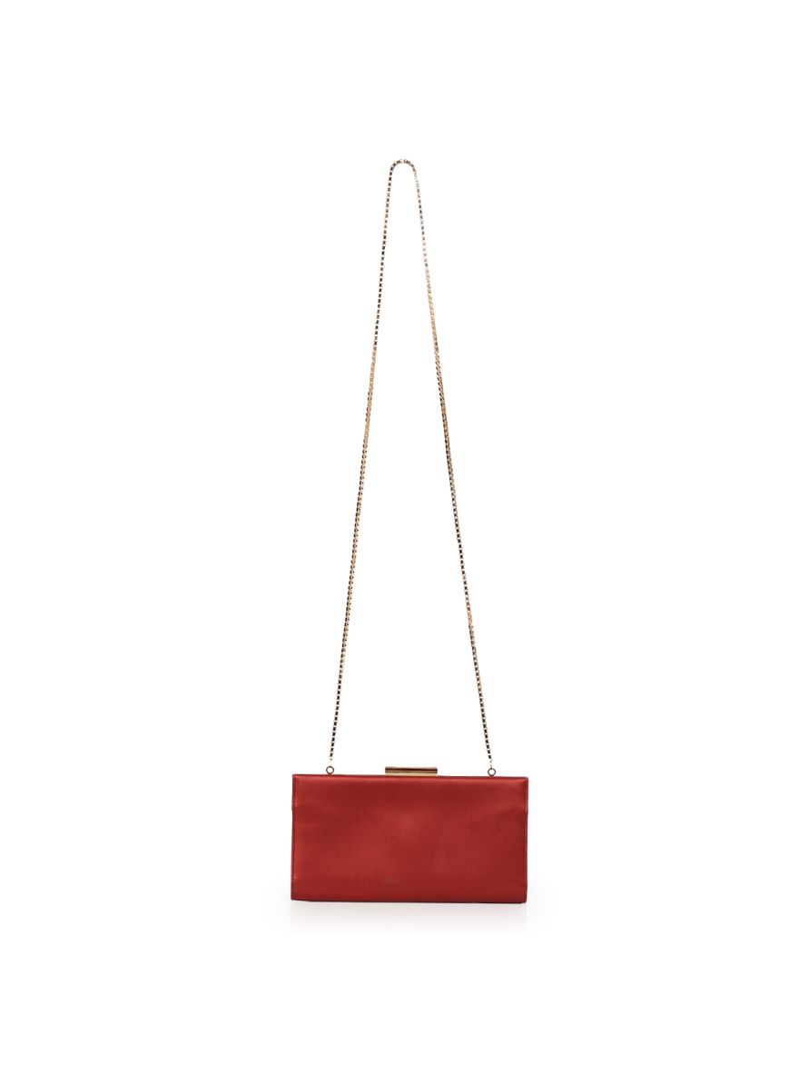 Red Evening Clutch With Chain Small