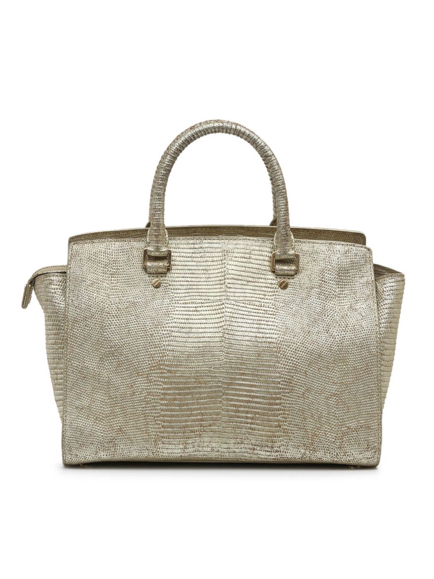 Metallic Gold Lizard Embossed Leather Hand Bag