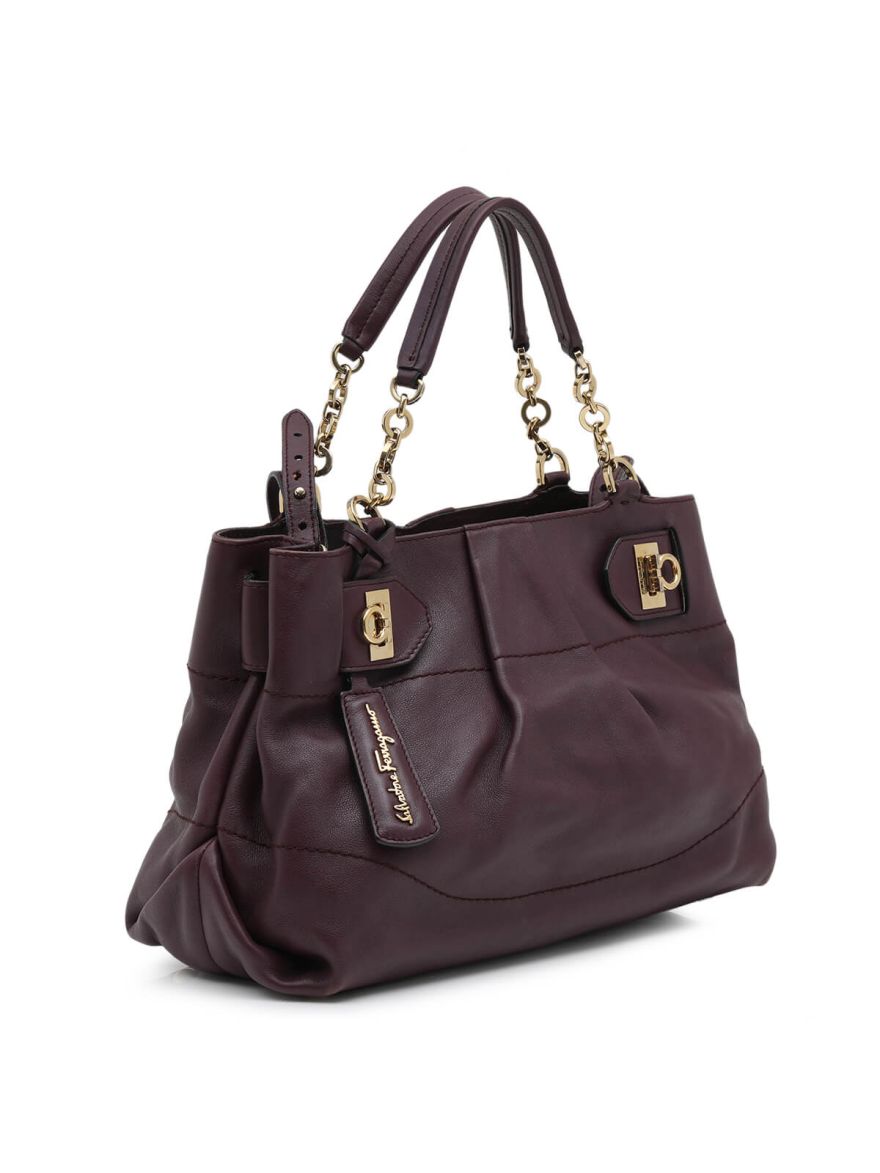 Purple Gancini Leather Handbag with Strap
