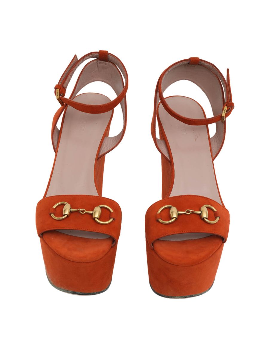 Orange Suede Horsebit Wedges/Size-40