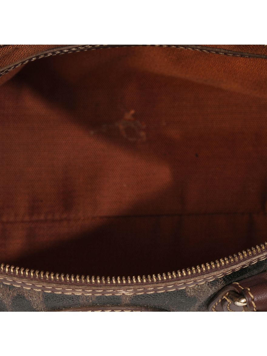 Green/Brown Leopard Print Coated Canvas Zip Satchel Medium