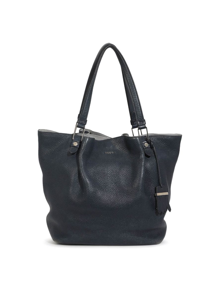 Blue Leather Tote Bag