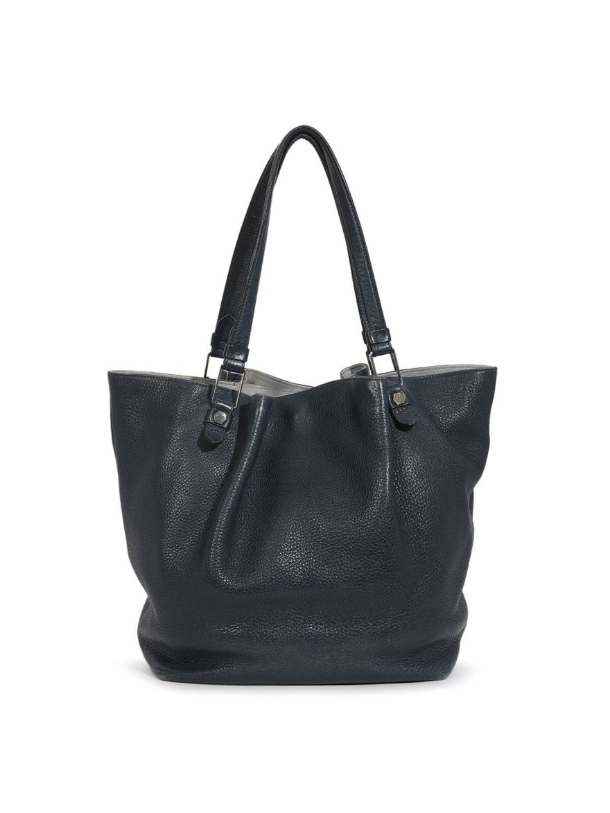 Blue Leather Tote Bag