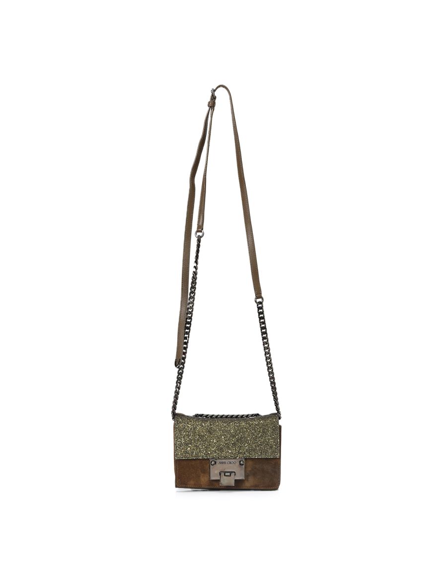 Taupe Glitter & Leather Mini Rebel Crossbody Bag Small