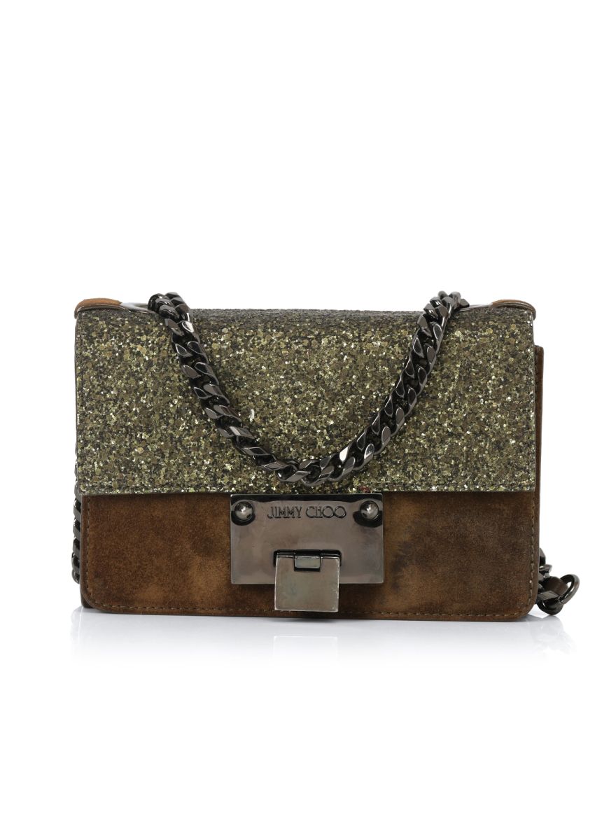 Taupe Glitter & Leather Mini Rebel Crossbody Bag Small