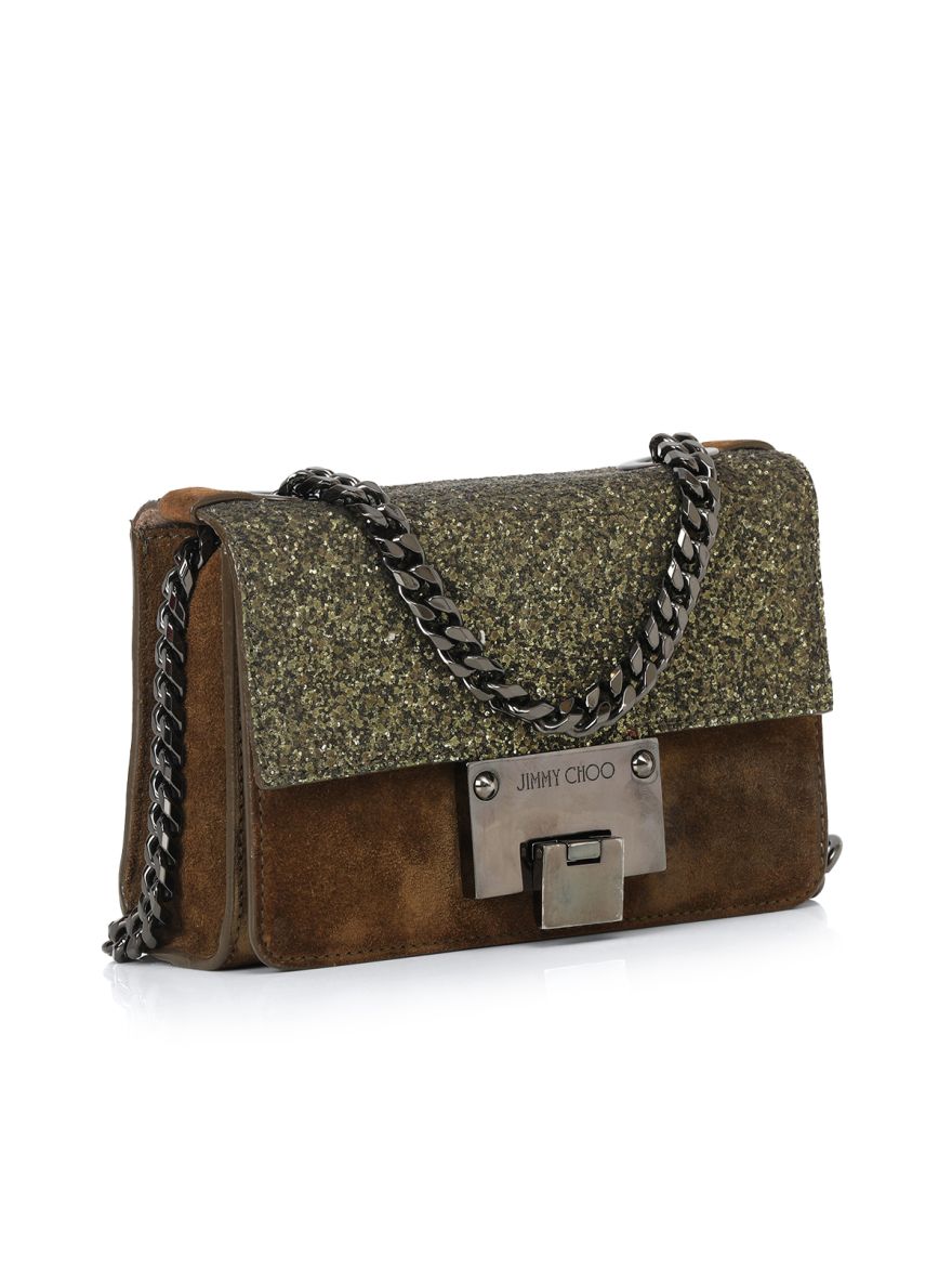 Taupe Glitter & Leather Mini Rebel Crossbody Bag Small