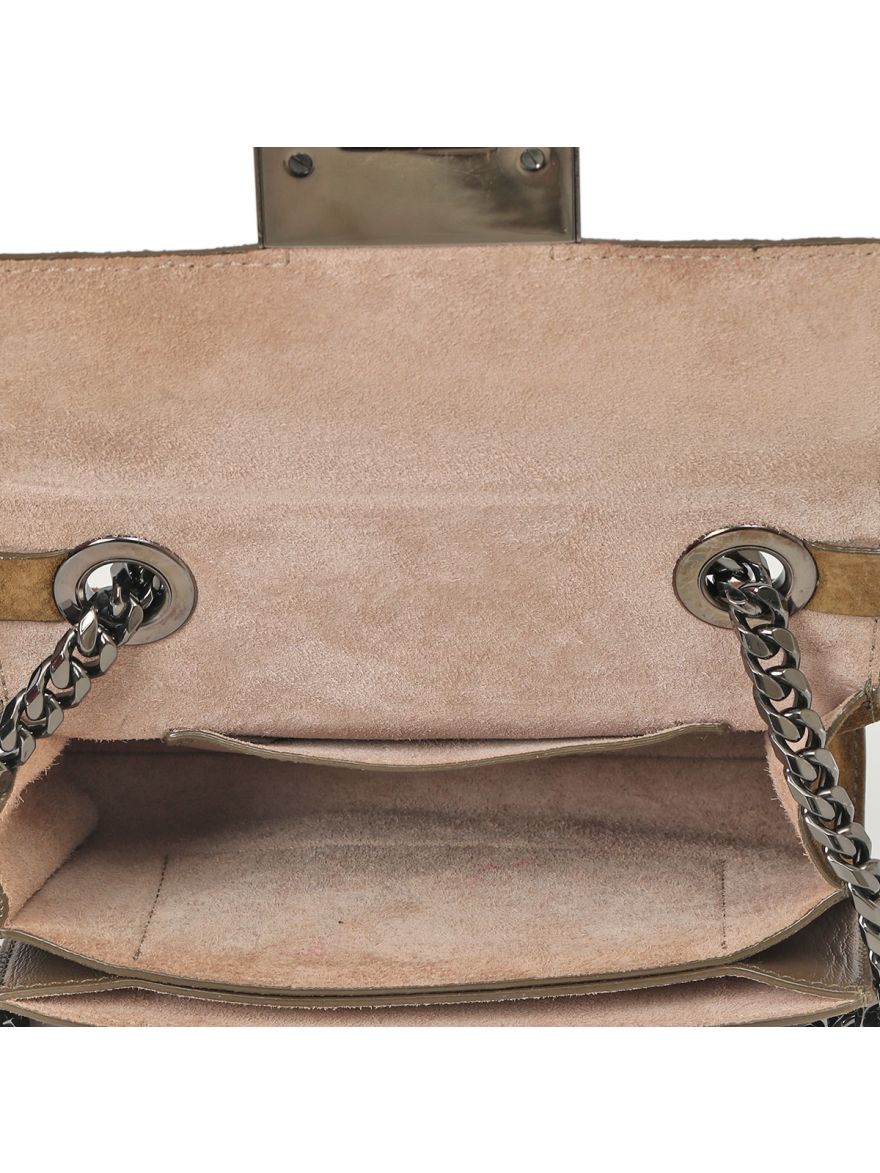 Taupe Glitter & Leather Mini Rebel Crossbody Bag Small
