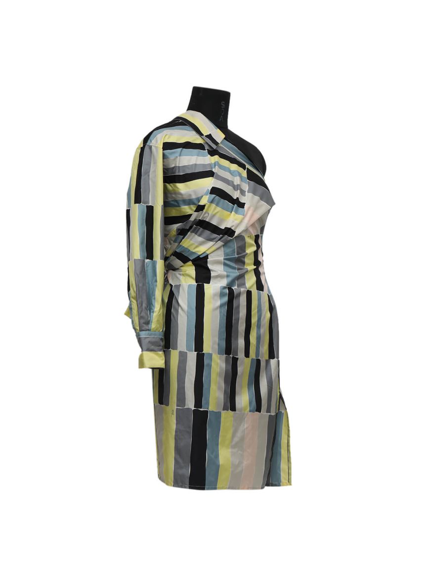 Striped One Shoulder Shirt Dress/Size-UK-6