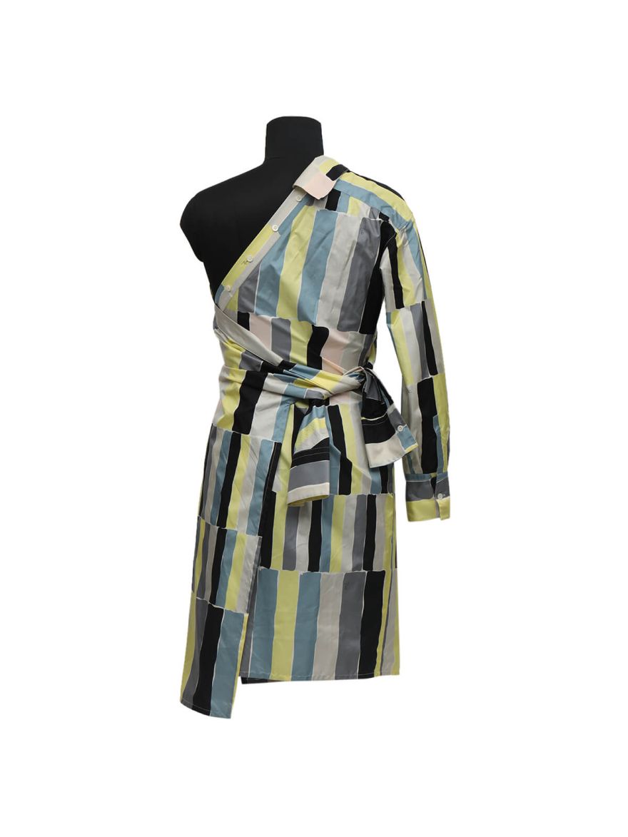 Striped One Shoulder Shirt Dress/Size-UK-6