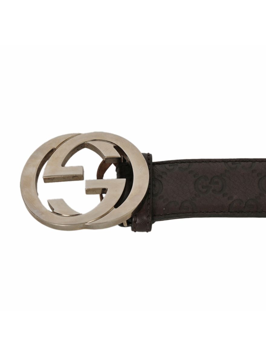 Guccissima Brown Leather Interlocking GG Buckle Belt Size: 34