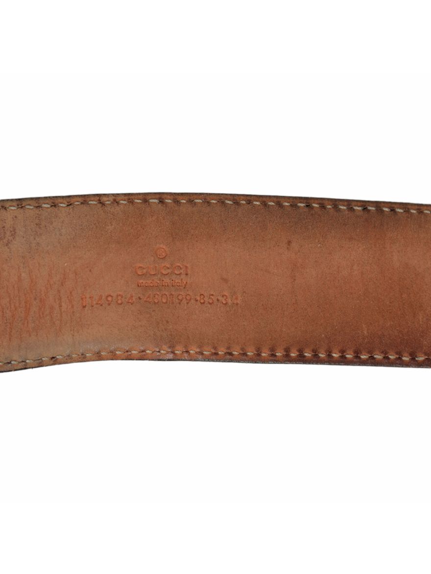 Guccissima Brown Leather Interlocking GG Buckle Belt Size: 34