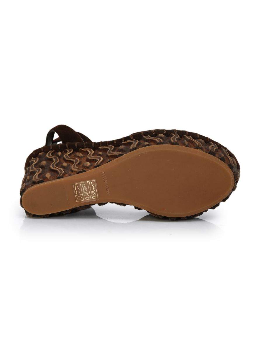 Brown Suede Ankle Strap Wedge Heel Sandals Size: 36