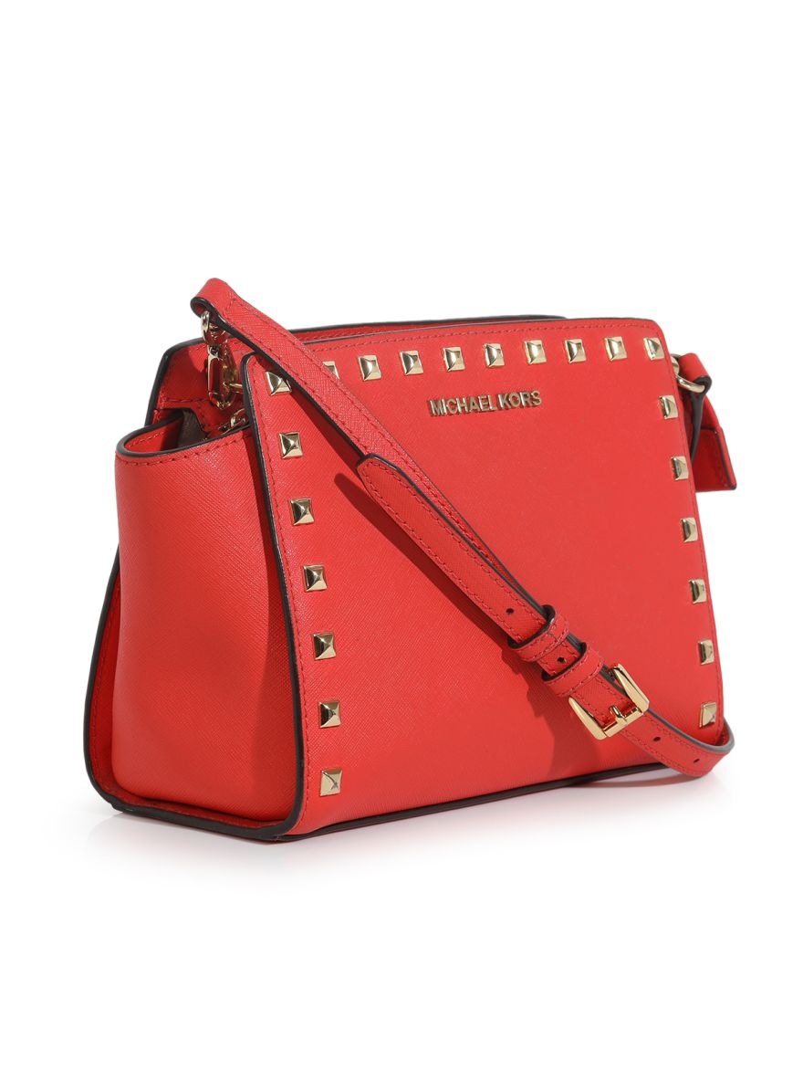 Coral Red Studded Crossbody Bag