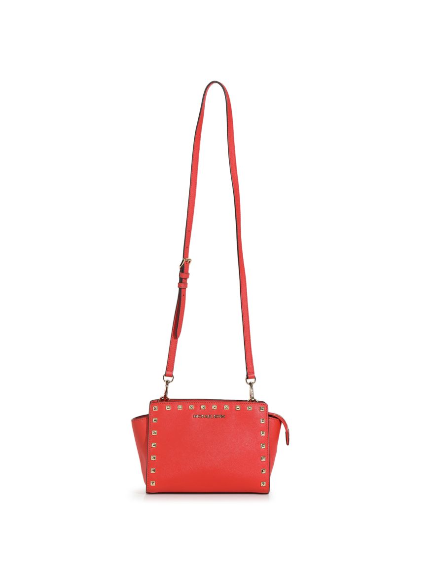 Coral Red Studded Crossbody Bag
