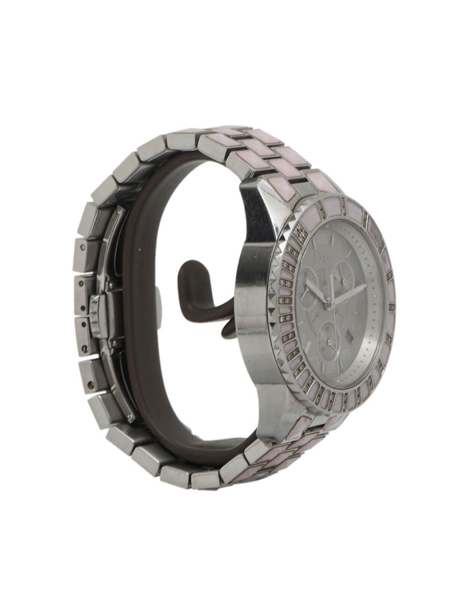Pink/Silver Stainless Crystal Diamond Women's Wrist Watch with Extra Chain Links/Dial Size-38MM