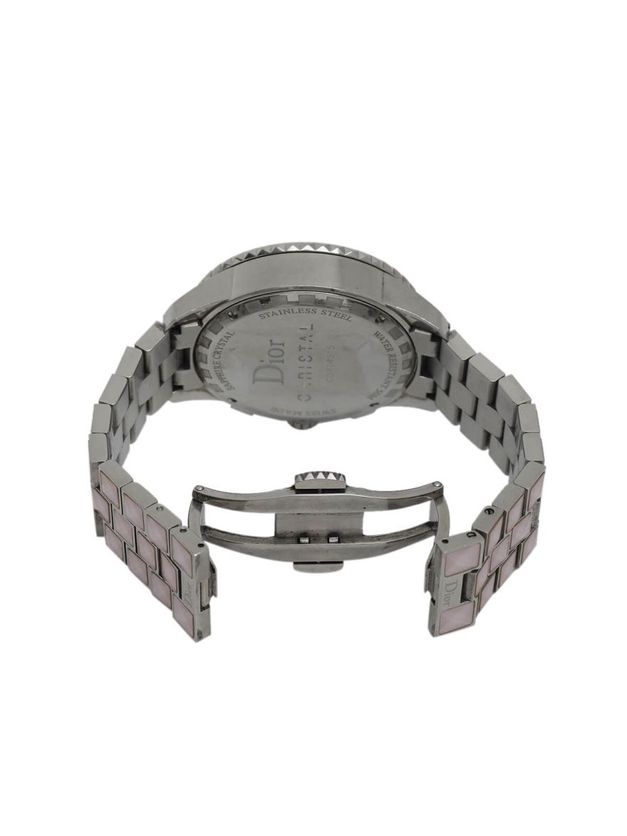Pink/Silver Stainless Crystal Diamond Women's Wrist Watch with Extra Chain Links/Dial Size-38MM