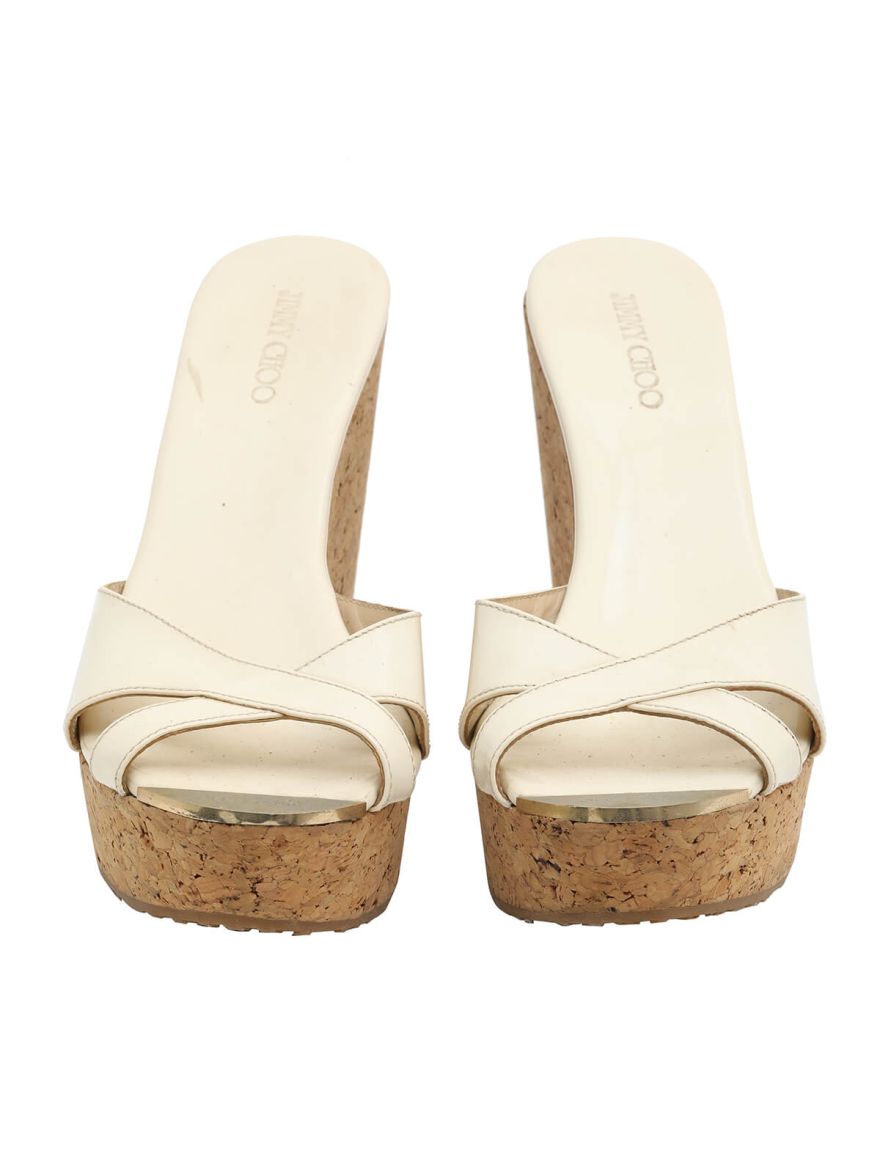 Mules White Patent Leather Wedges/Size- 39