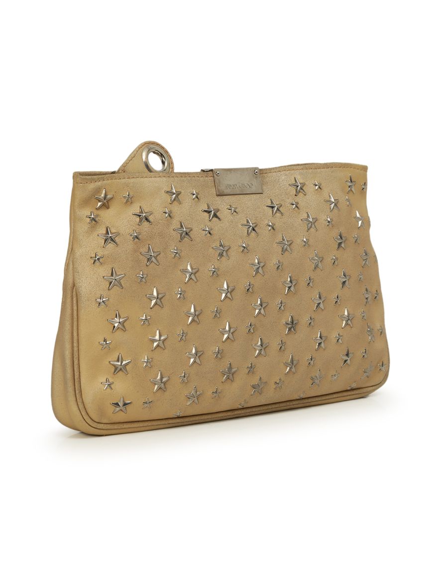 Gold Stars Studded Leather Clutch Bag One Size