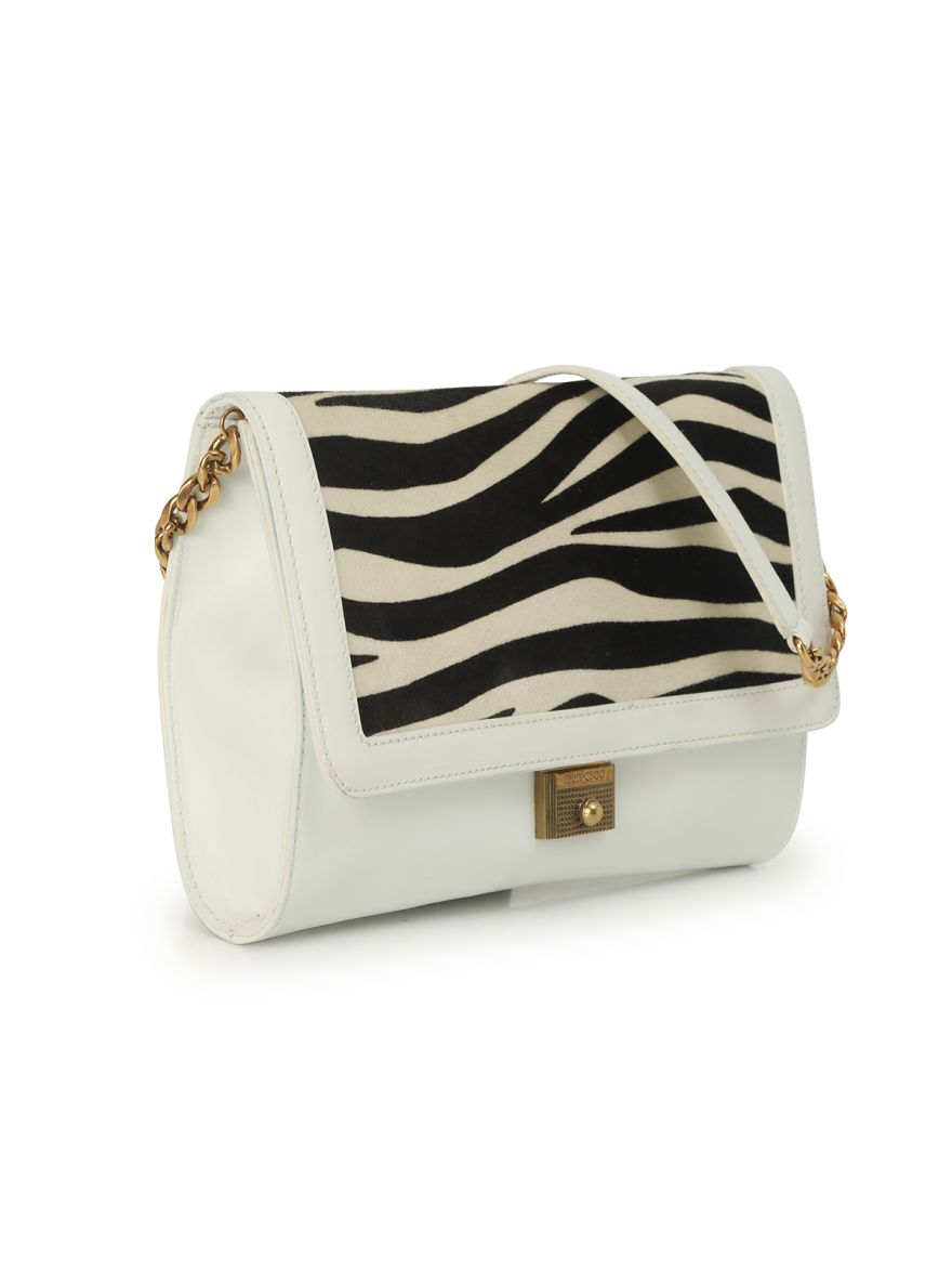 Zebra Print White Leather Bag Medium