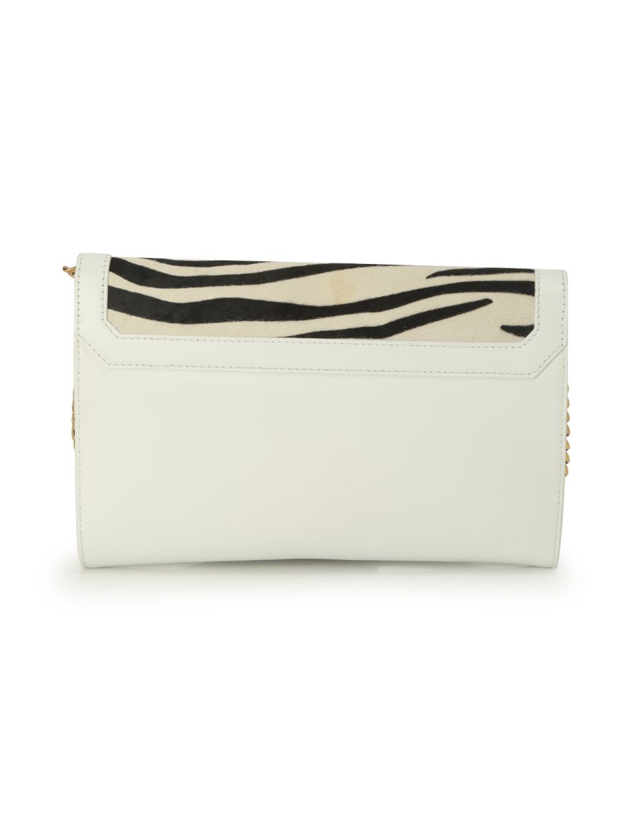 Zebra Print White Leather Bag Medium