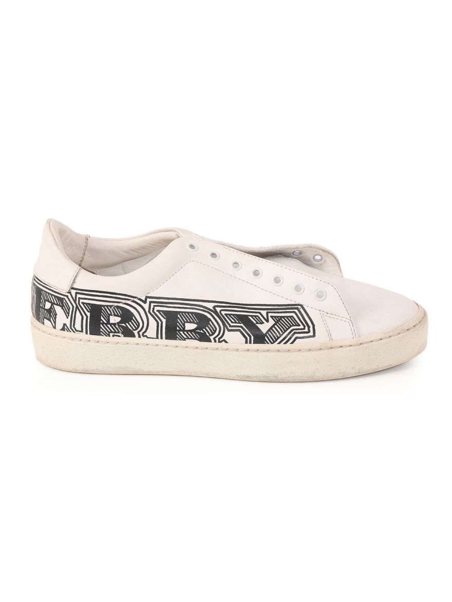 White Logo Print Low Top Sneakers