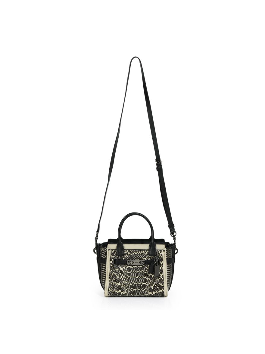Black/Beige Snakeskin Effect and Leather Swagger 20 Tote Small
