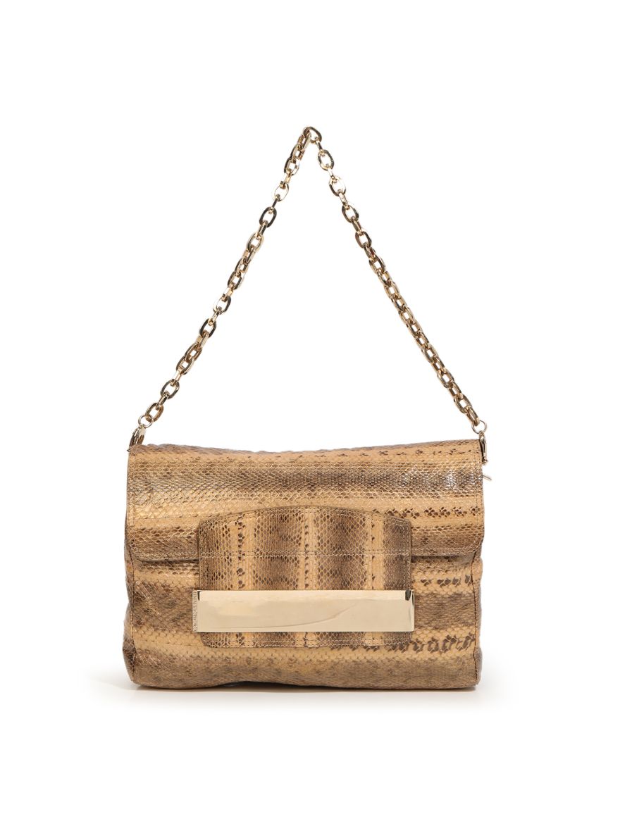 Beige/Brown Lizard and Python Carolina Shoulder Bag