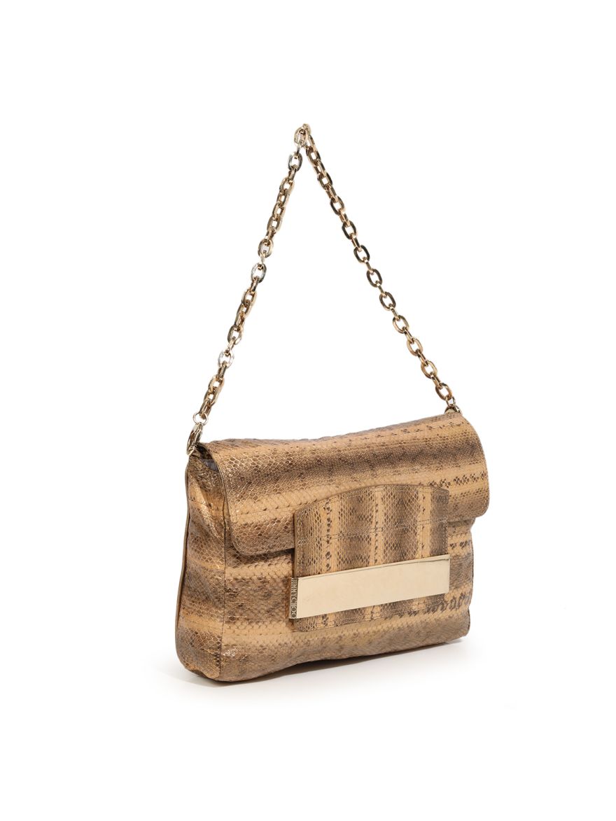 Beige/Brown Lizard and Python Carolina Shoulder Bag