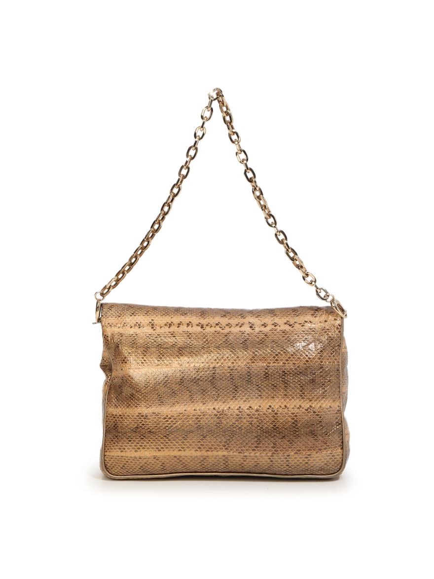 Beige/Brown Lizard and Python Carolina Shoulder Bag