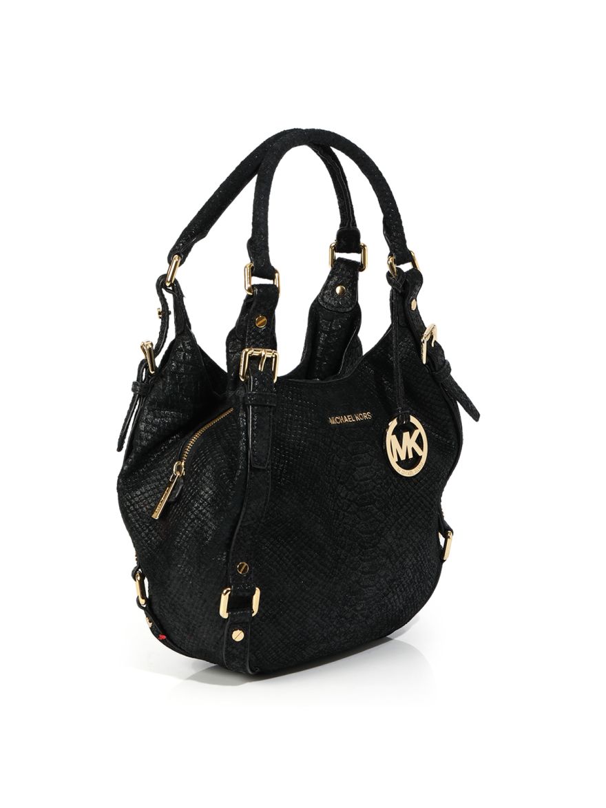 Black Python Embossed Bedford Shoulder Bag